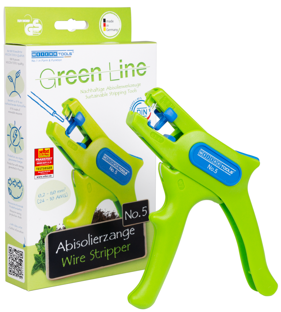 Wire Stripper No. 5 Green Line | Stripping tools made from up to 97% renewable raw materials I for all common stranded and solid conductors, working range 0,2 - 6,0 mm²