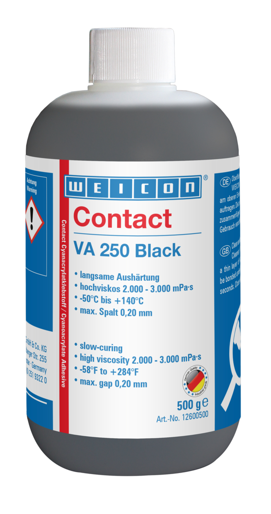 VA 250 Black Cyanoacrylate Adhesive | instant adhesive with high viscosity, rubber-filled