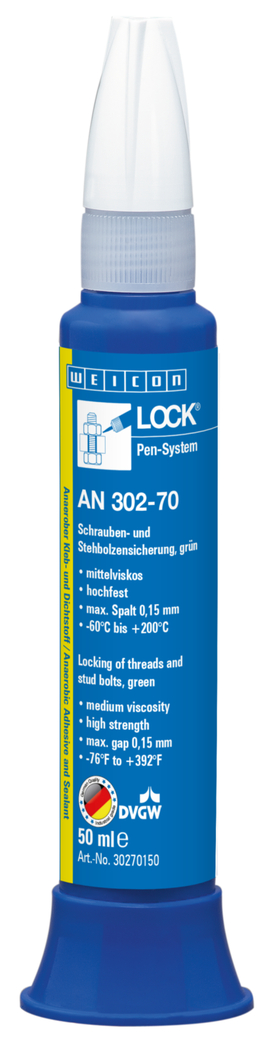 WEICONLOCKĀ® AN 302-70 Locking of Threads and Stud Bolts | high strength, medium viscosity, with drinking water approval WEICONLOCKĀ® AN 302-70 Locking of Threads and Stud Bolts | high strength, medium viscosity, with drinking water approval
