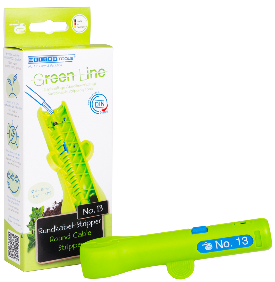 Round Cable Stripper No. 13 Green Line  | Sustainable stripping tool I for stripping all common round cables I working range 6,0 - 13,0 mm Ø