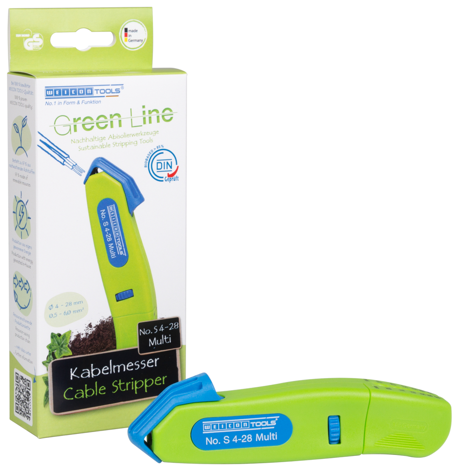 Cable Stripper No. S 4 - 28 Multi Green Line | Stripping tools made from up to 97% renewable raw materials I with integrated stripping function I working range 4 - 28 mm Ø