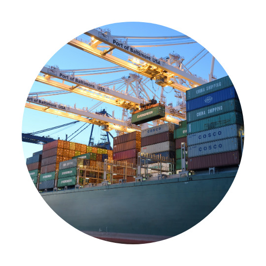 Containers standing on a ship