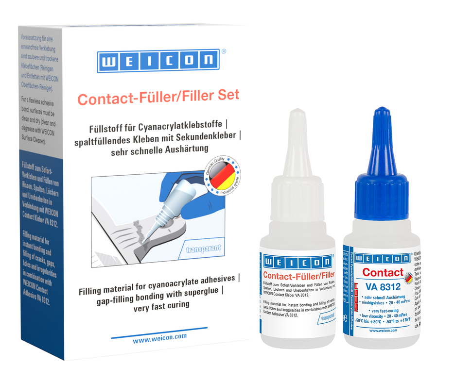 Contact-Filler Set | transparent special filler and cyanoacrylate adhesive Contact VA 8312 Contact-Filler Set | transparent special filler and cyanoacrylate adhesive Contact VA 8312
