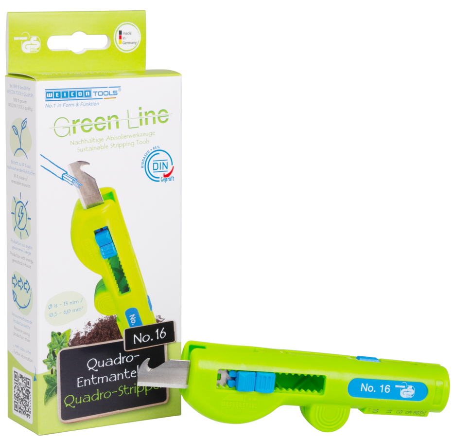 Quadro-Stripper No.16 Green Line | Stripping tools made from up to 97% renewable raw materials I multifunctional stripper, working range stripping 0,5 - 6,0 mm² I skinning 8 - 13 mm Ø