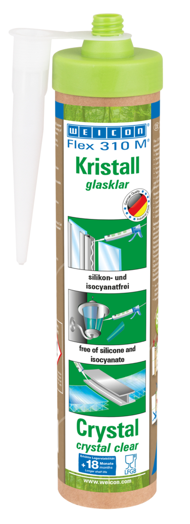 Flex 310 MĀ® Crystal MS-Polymer | elastic adhesive based on MS-Polymer in Presspack packaging for fatigue-free working Flex 310 MĀ® Crystal MS-Polymer | elastic adhesive based on MS-Polymer in Presspack packaging for fatigue-free working