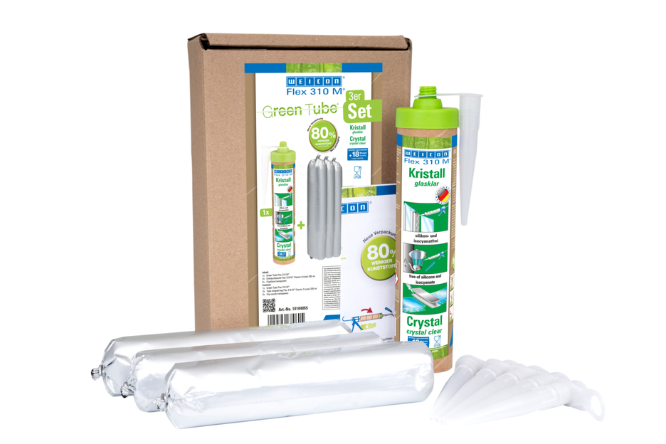 Flex 310 M® Crystal MS-Polymer | elastic adhesive based on MS-Polymer in Presspack packaging for fatigue-free working