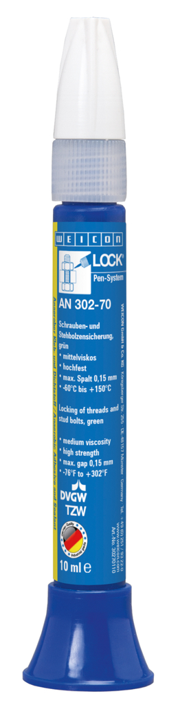WEICONLOCKĀ® AN 302-70 Locking of Threads and Stud Bolts | high strength, medium viscosity, with drinking water approval WEICONLOCKĀ® AN 302-70 Locking of Threads and Stud Bolts | high strength, medium viscosity, with drinking water approval