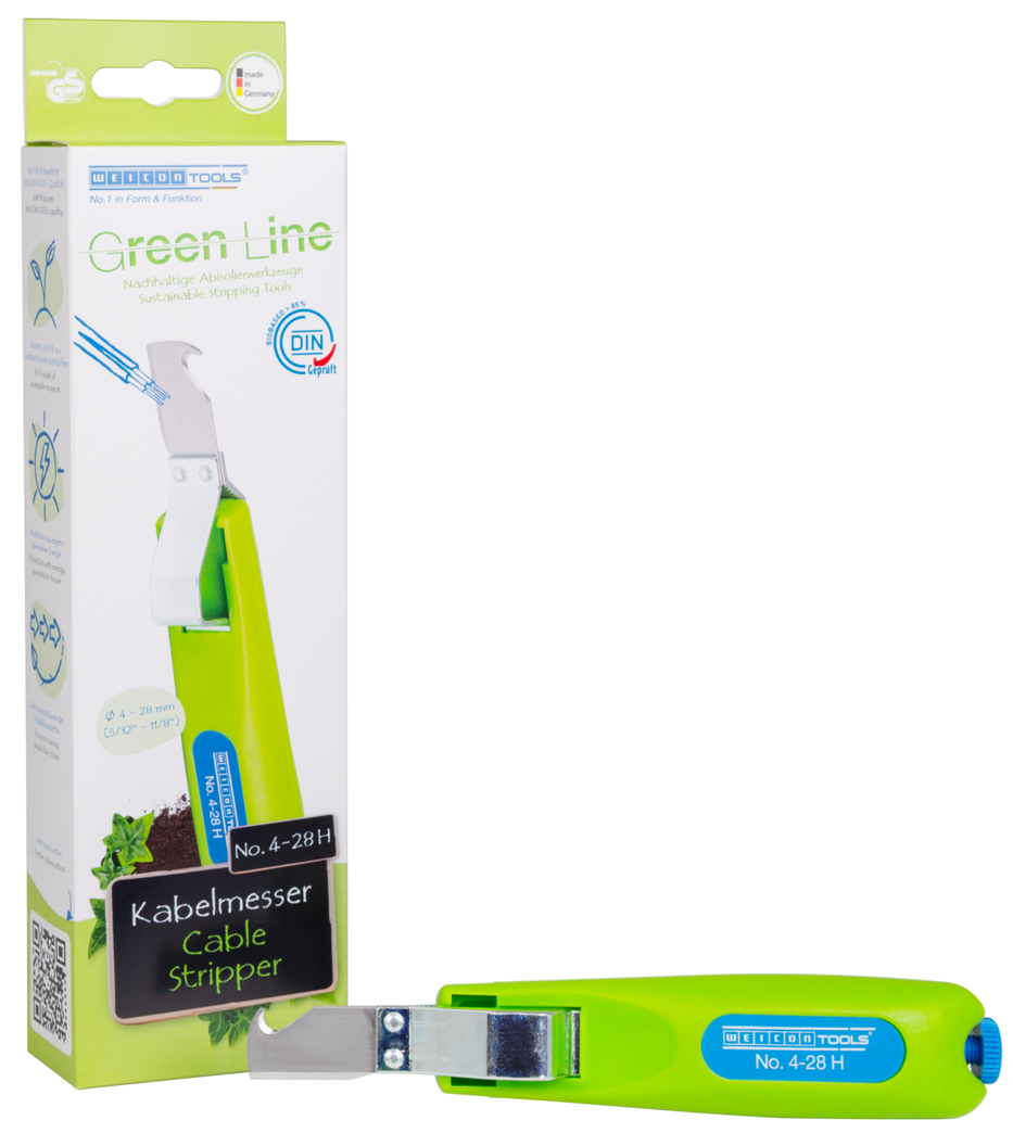Cable Stripper No. 4 - 28 H Green Line | Stripping tools made from up to 97% renewable raw materials I hook blade and protective cap I working range 4 - 28 mm Ø