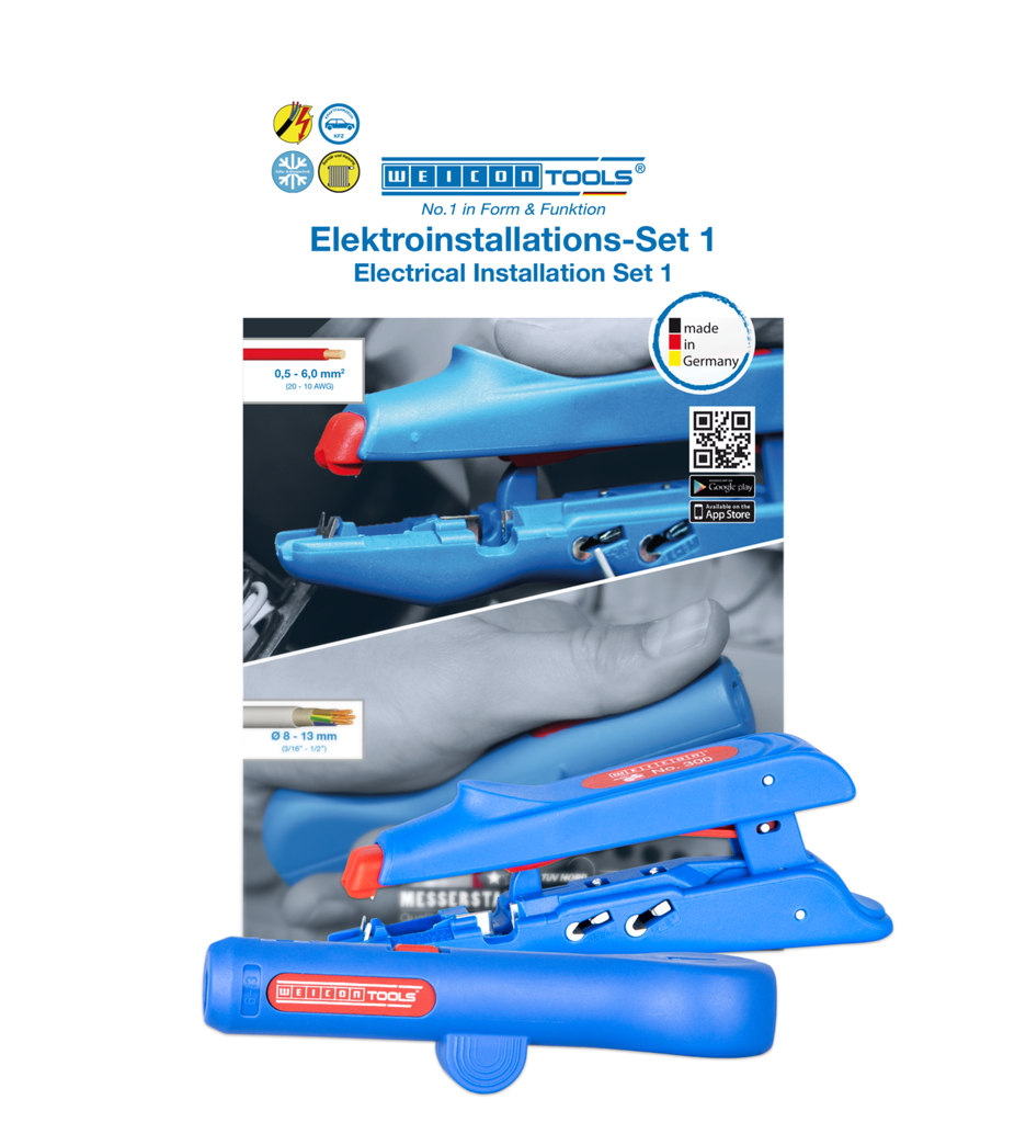 Electrical Installation Set 1 | 2-piece stripping set incl. crimping tool and round cable stripper Electrical Installation Set 1 | 2-piece stripping set incl. crimping tool and round cable stripper