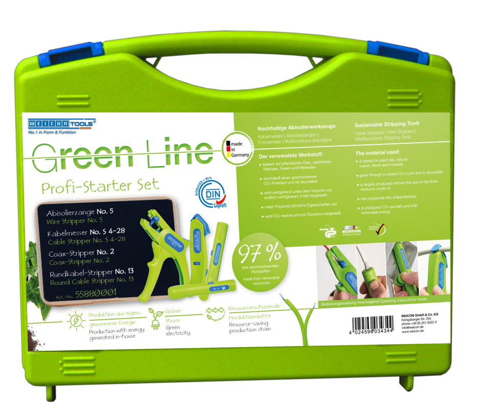 Starter Set Pro Green Line | Stripping tools made from up to 97% renewable raw materialss I 4-piece stripping set for house installations