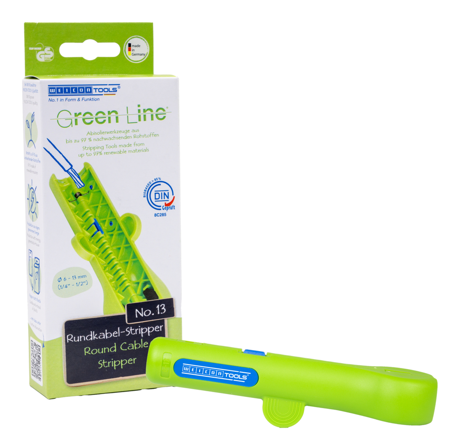 Round Cable Stripper No. 13 Green Line  | Stripping tools made from up to 97% renewable raw materials I for stripping all common round cables I working range 6,0 - 13,0 mm Ø