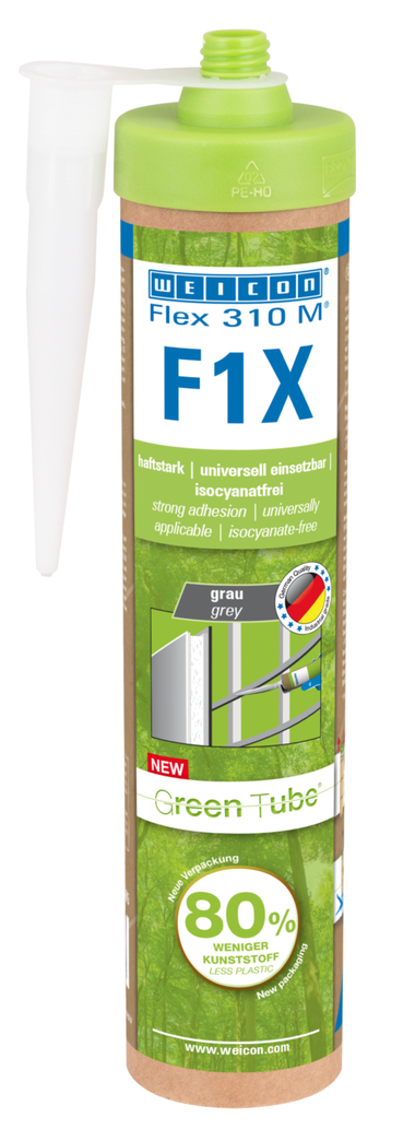 WEICON Green Tube Flex 310 M F1X | MS polymer-based adhesive and sealant with very high initial adhesion, temperature-resistant up to 180°C WEICON Green Tube Flex 310 M F1X | MS polymer-based adhesive and sealant with very high initial adhesion, temperature-resistant up to 180°C