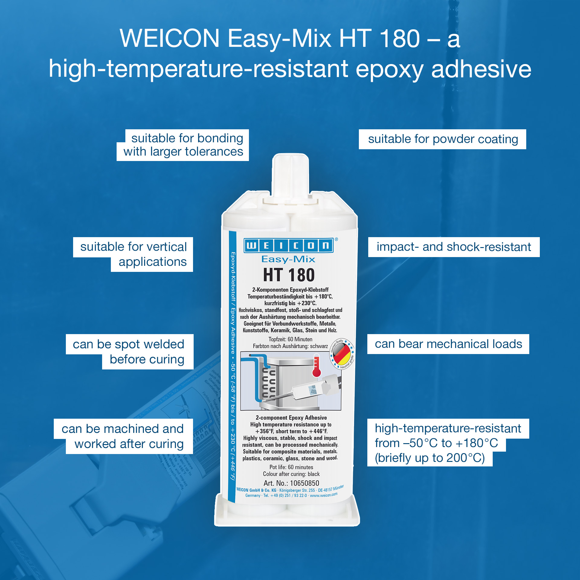 epoxy adhesive, high-temperature, HT180, two-component, ca adhesive